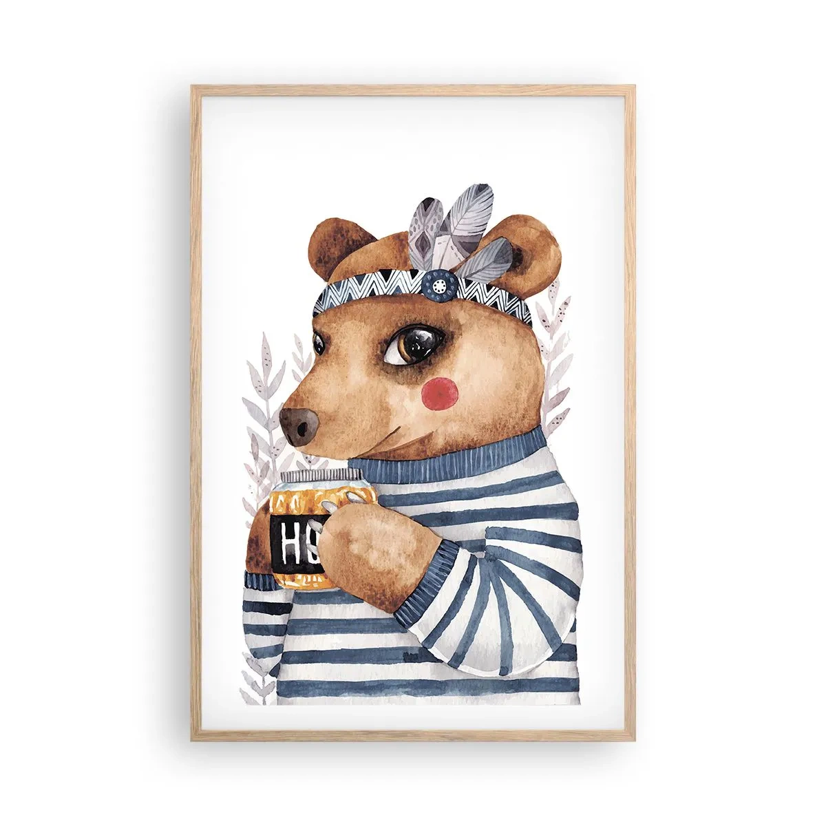 Een poster in een licht eiken lijst - Zoete beer - 61x91 cm