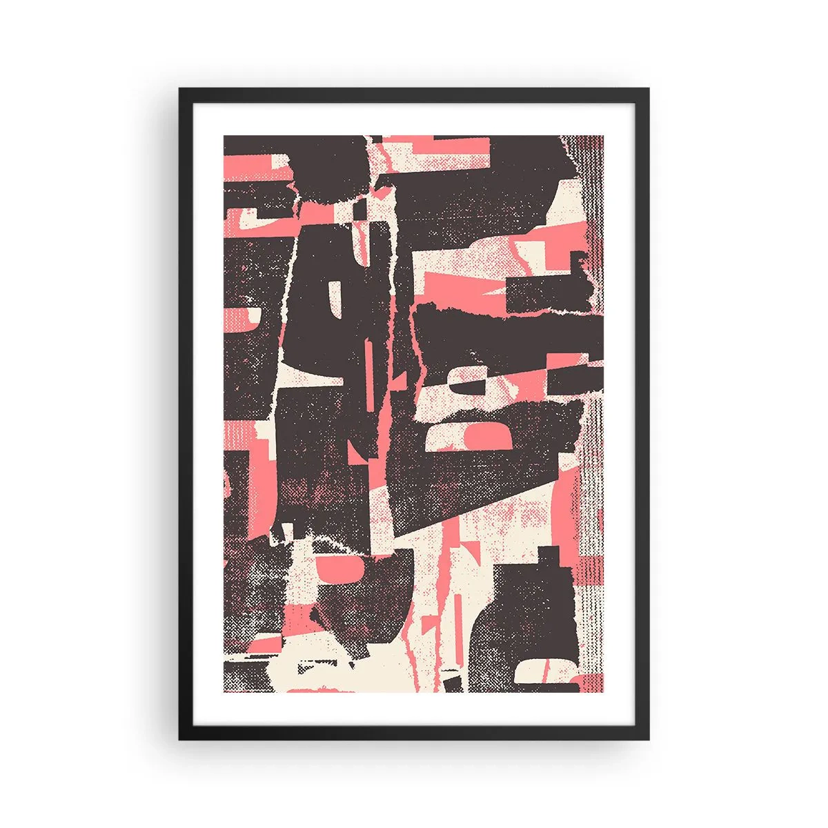 Poster in een zwarte lijst - Dynamische abstractie in tinten rood en zwart - 50x70cm - Al dit lawaai - Moderne wanddecoratie voor woonkamer en slaapkamer ARTTOR