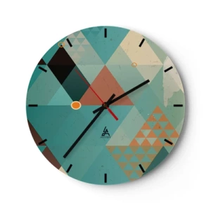 Wandklok - Klok - Een geometrische compositie van driehoeken in tinten groen en beige. - 30x30cm - Eenheid van veelheid, veelheid van eenheid - Moderne wanddecoratie voor woonkamer, keuken en slaapkamer ARTTOR