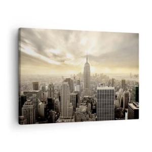 Schilderen op canvas - Panorama van de stad met uitzicht op het Empire State Building - 70x50cm - New York geweven van grijs - Moderne wanddecoratie voor woonkamer en slaapkamer ARTTOR