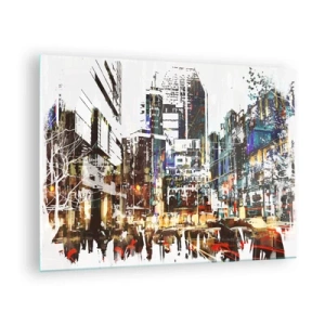 Schilderen op glas - Kleurrijke stadslichten in een artistieke, twinkelende stijl - 70x50cm - Een glinsterende stad - Moderne wanddecoratie voor woonkamer en slaapkamer ARTTOR