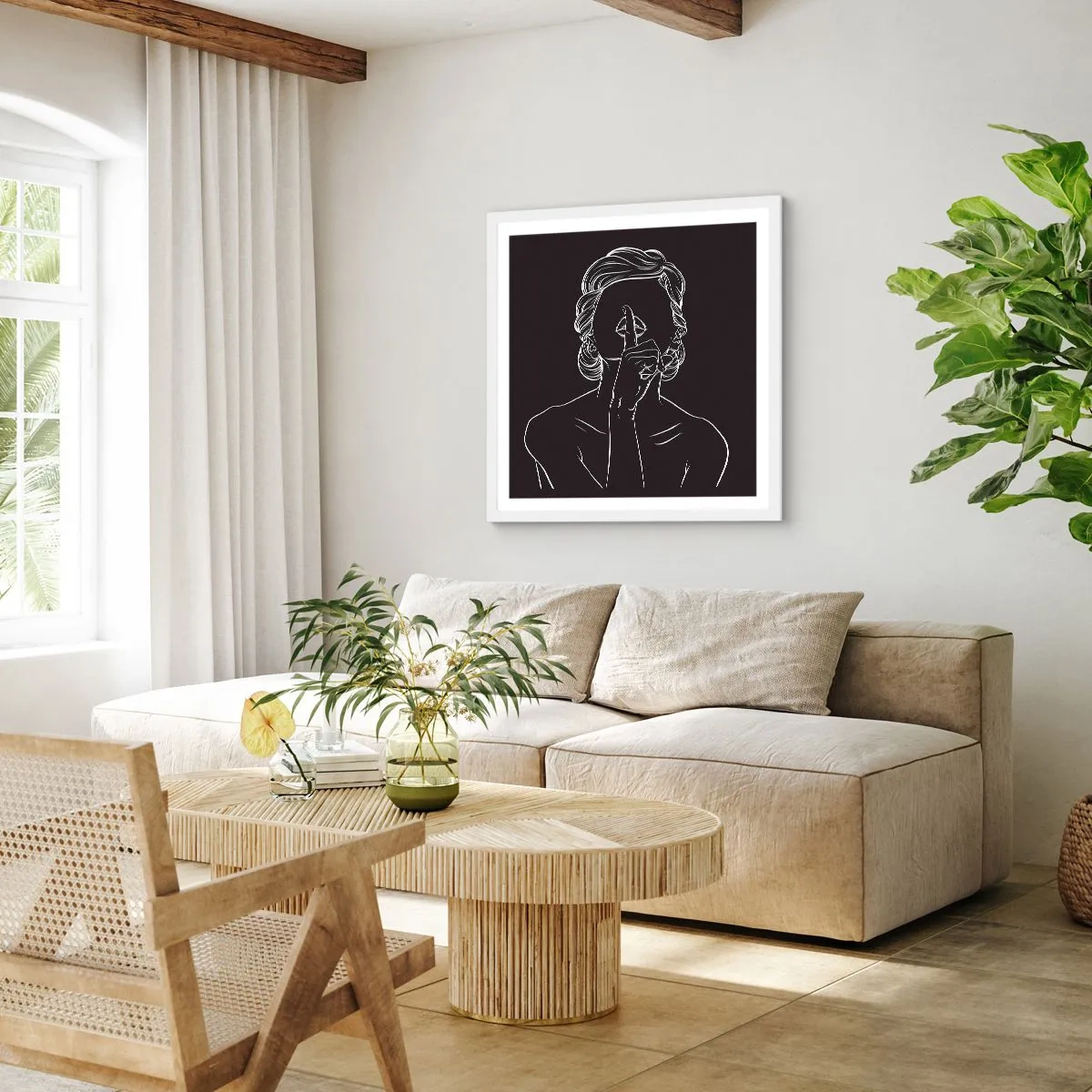 Poster in een witte lijst - Schoonheid bloeit in stilte - 30x30 cm