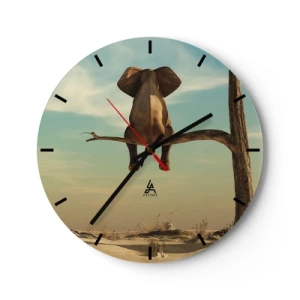 Wandklok - Klok - Een olifant zittend op de tak van een eenzame boom tegen de lucht - 30x30cm - Een nieuw gezichtspunt - Moderne wanddecoratie voor woonkamer, keuken en slaapkamer ARTTOR