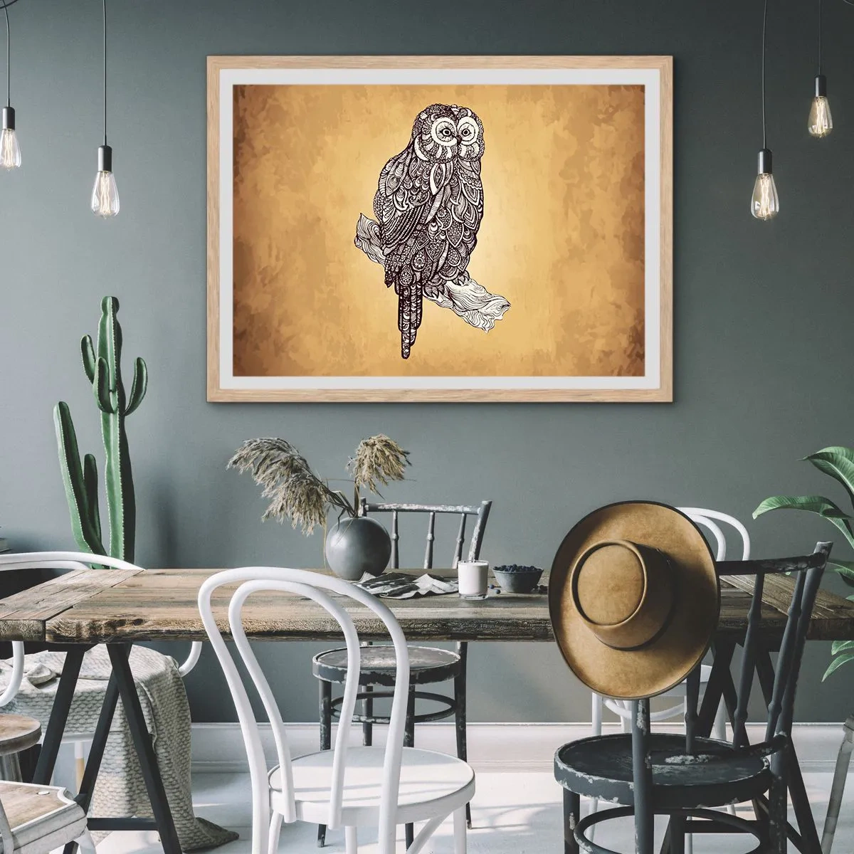 Een poster in een licht eiken lijst - Ingewikkelde ornamenten van wijsheid - 100x70 cm