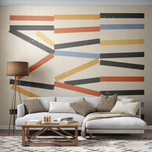 Fotobehang Standard Eco - Kleurrijke rechthoeken horizontaal gerangschikt in een abstracte grafische opstelling - 100x70cm - Compositie op goed niveau - Moderne wanddecoratie voor woonkamer en slaapkamer ARTTOR