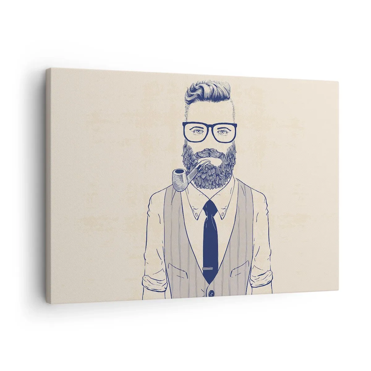 Schilderen op canvas - Gestileerde man met baard, pijp en bril - 70x50cm - Vrolijk, mannelijk en modieus - Moderne wanddecoratie voor woonkamer en slaapkamer ARTTOR