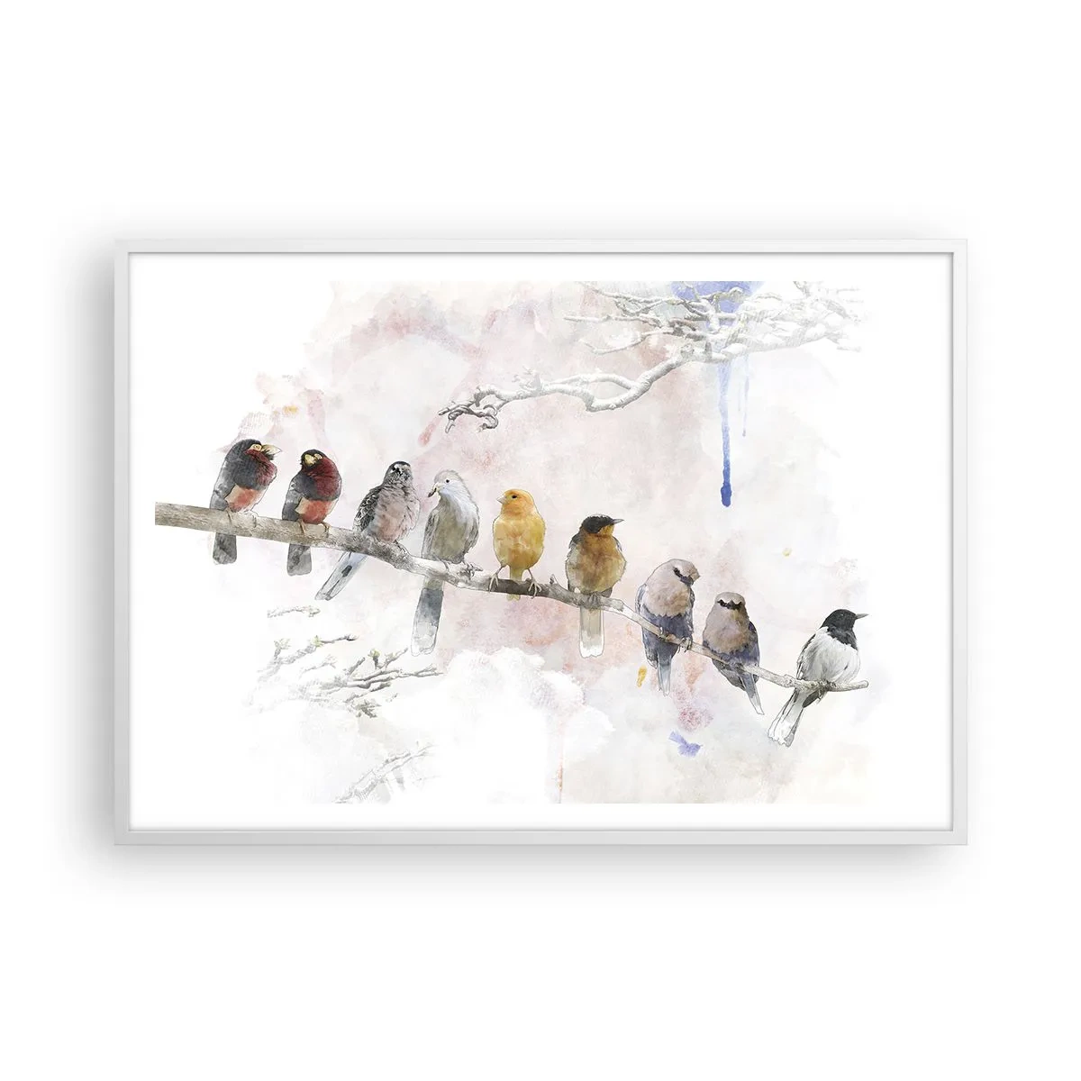 Poster in een witte lijst - Gevleugelde ontmoeting - 100x70 cm