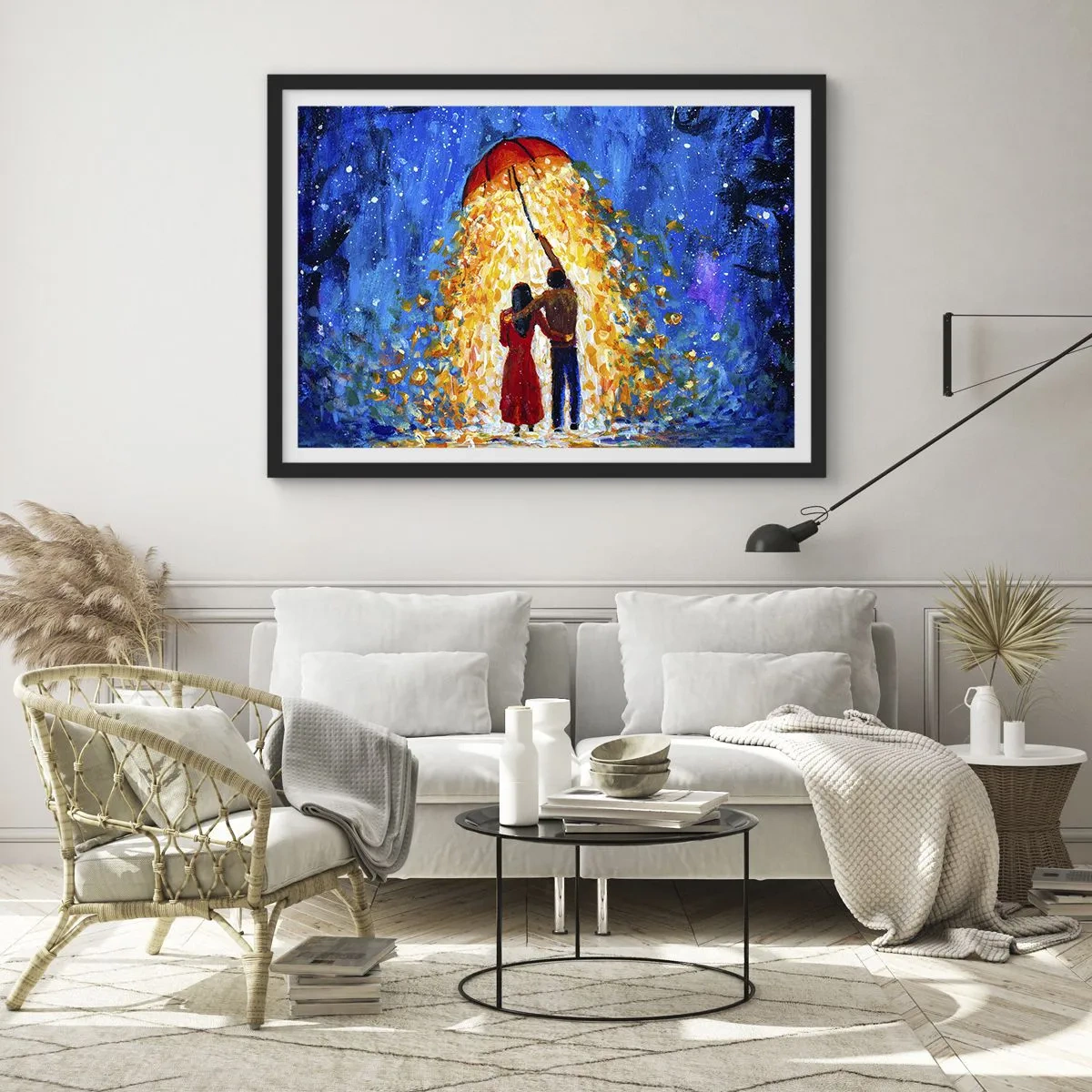 Poster in een zwarte lijst - De magie van een regenachtige avond? - 100x70 cm