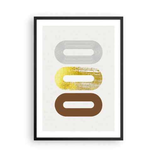 Poster in een zwarte lijst - Geometrische vormen in tinten goud, bruin en grijs - 50x70cm - Oooo! - Moderne wanddecoratie voor woonkamer en slaapkamer ARTTOR