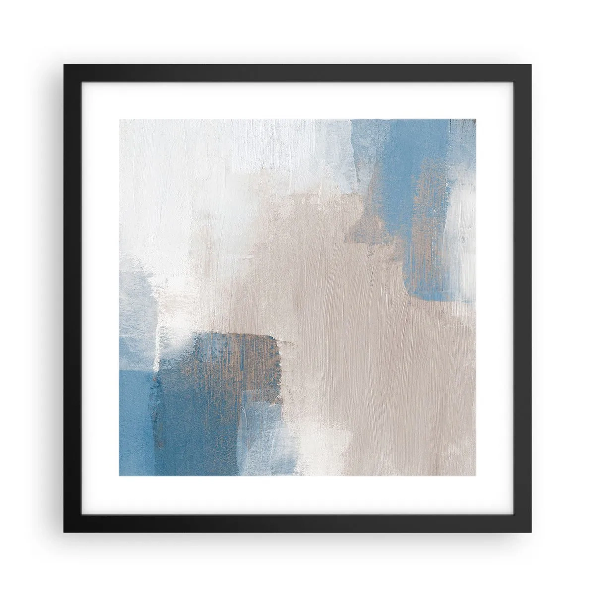 Poster in een zwarte lijst - Roze abstractie achter een blauw gordijn - 40x40 cm