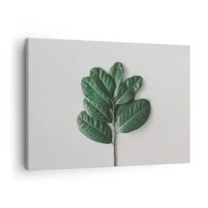 Schilderen op canvas - Een takje groene bladeren op een lichte achtergrond - 70x50cm - Een tekening van de pure natuur - Moderne wanddecoratie voor woonkamer en slaapkamer ARTTOR