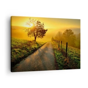 Schilderen op canvas - Een pittoreske weg bij zonsondergang met een eenzame boom op de achtergrond - 70x50cm - Honingmiddag - Moderne wanddecoratie voor woonkamer en slaapkamer ARTTOR