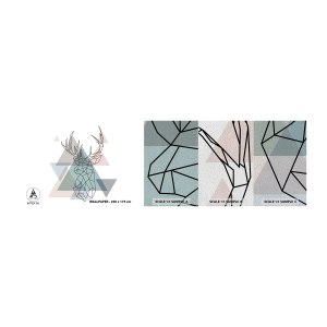 Fotobehang Monster Premium Sand - In een geometrisch bos - Abstractie, Hert, Grafisch - 100x30 cm