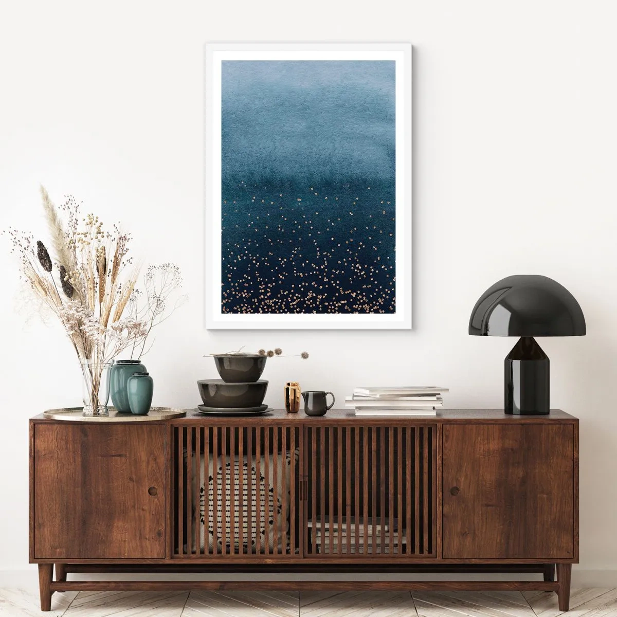 Poster in een witte lijst - Samenstelling - blauwe fasen - 30x40 cm