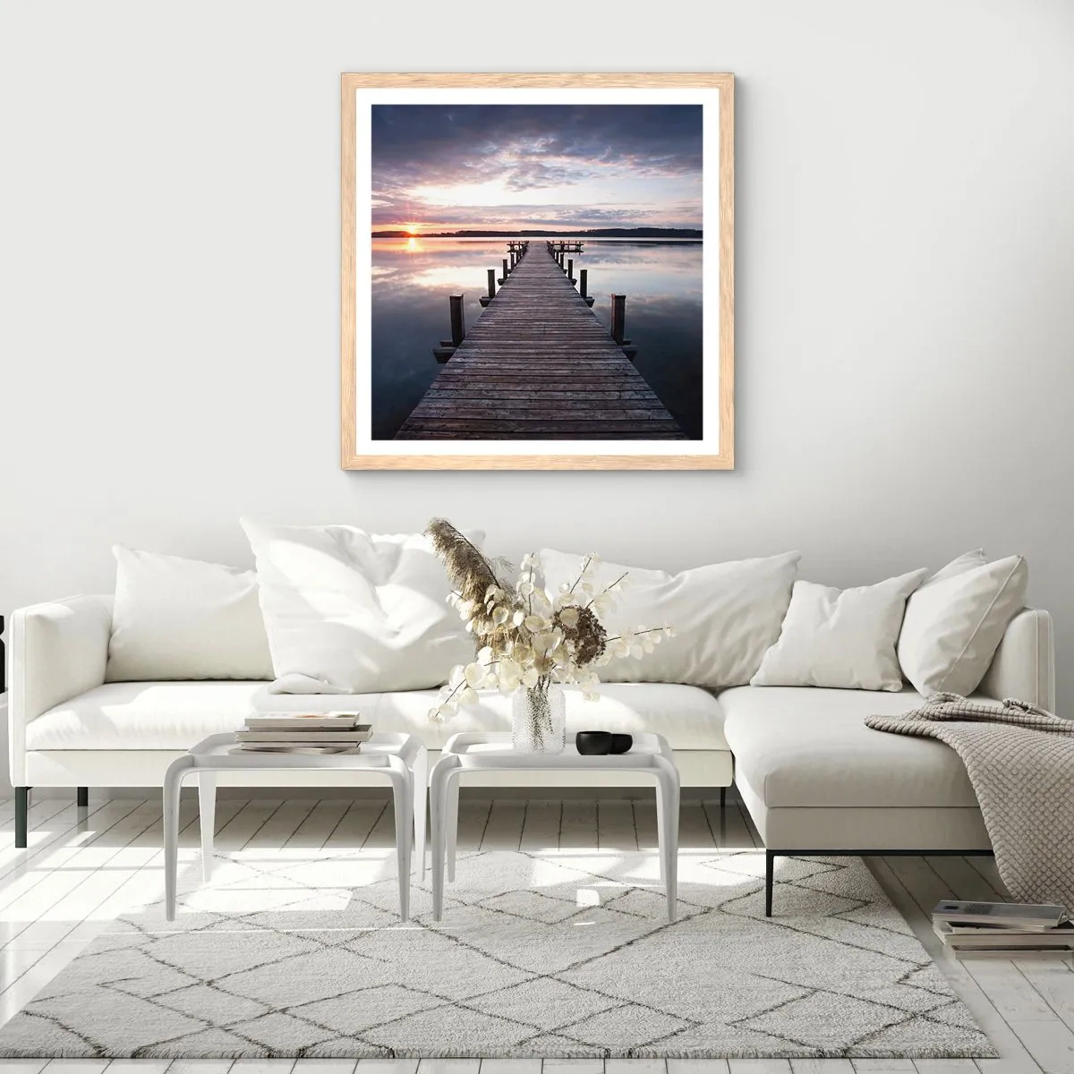 Een poster in een licht eiken lijst - Een rustige grens tussen dag en nacht - 40x40 cm