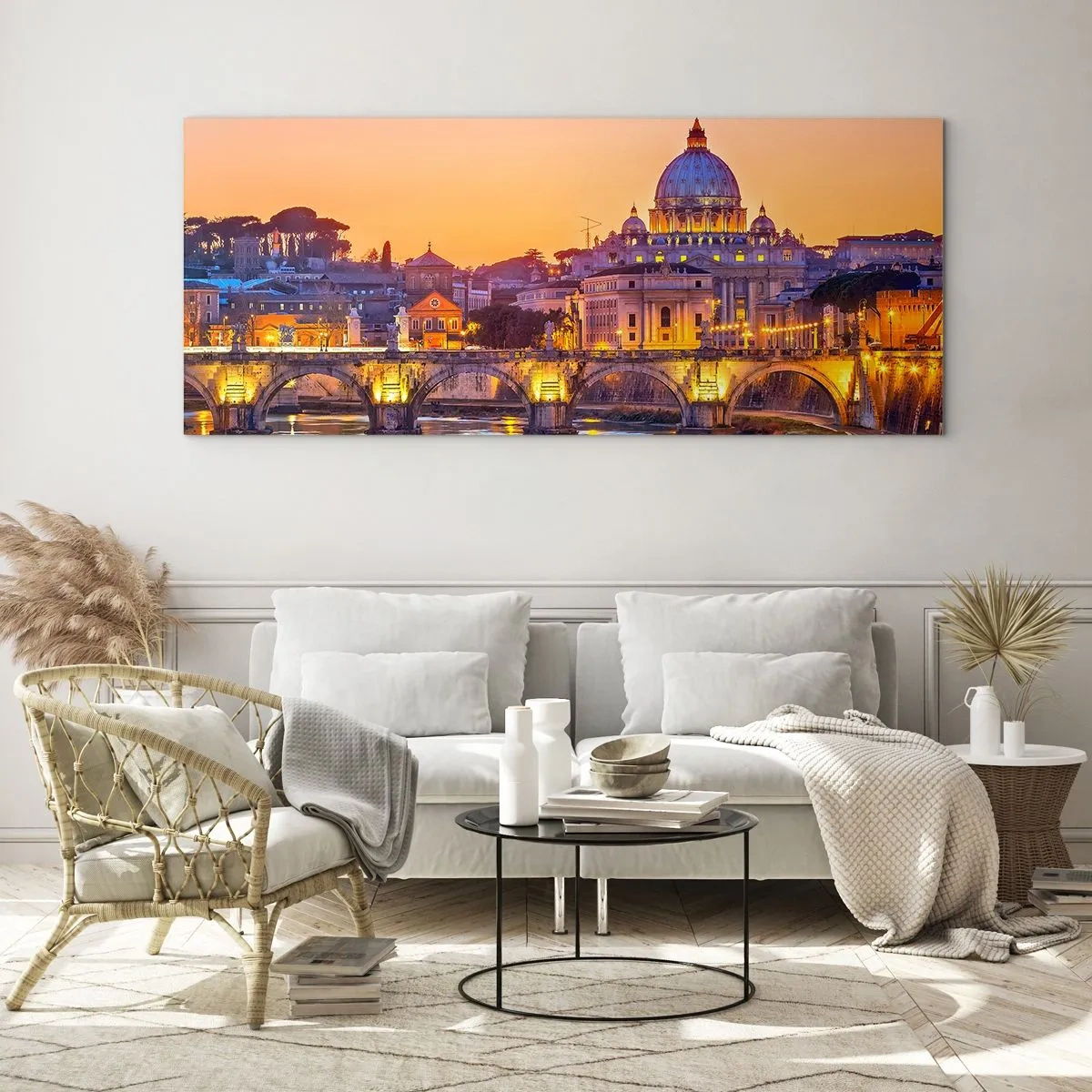 Schilderen op glas - Zonsondergang boven de Eeuwige Stad - 140x50 cm