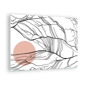 Schilderen op glas - Schaduwrijke takkenrijen met een beige zon - 70x50cm - In een web van twijgen - Moderne wanddecoratie voor woonkamer en slaapkamer ARTTOR