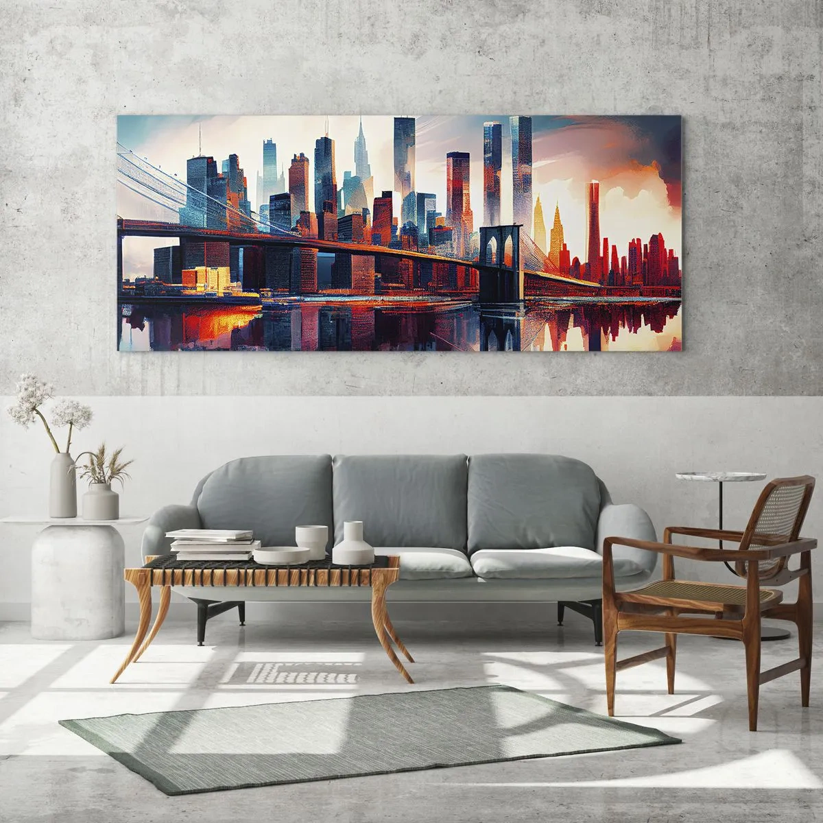 Schilderen op glas - Een droomachtig New York - 90x30 cm