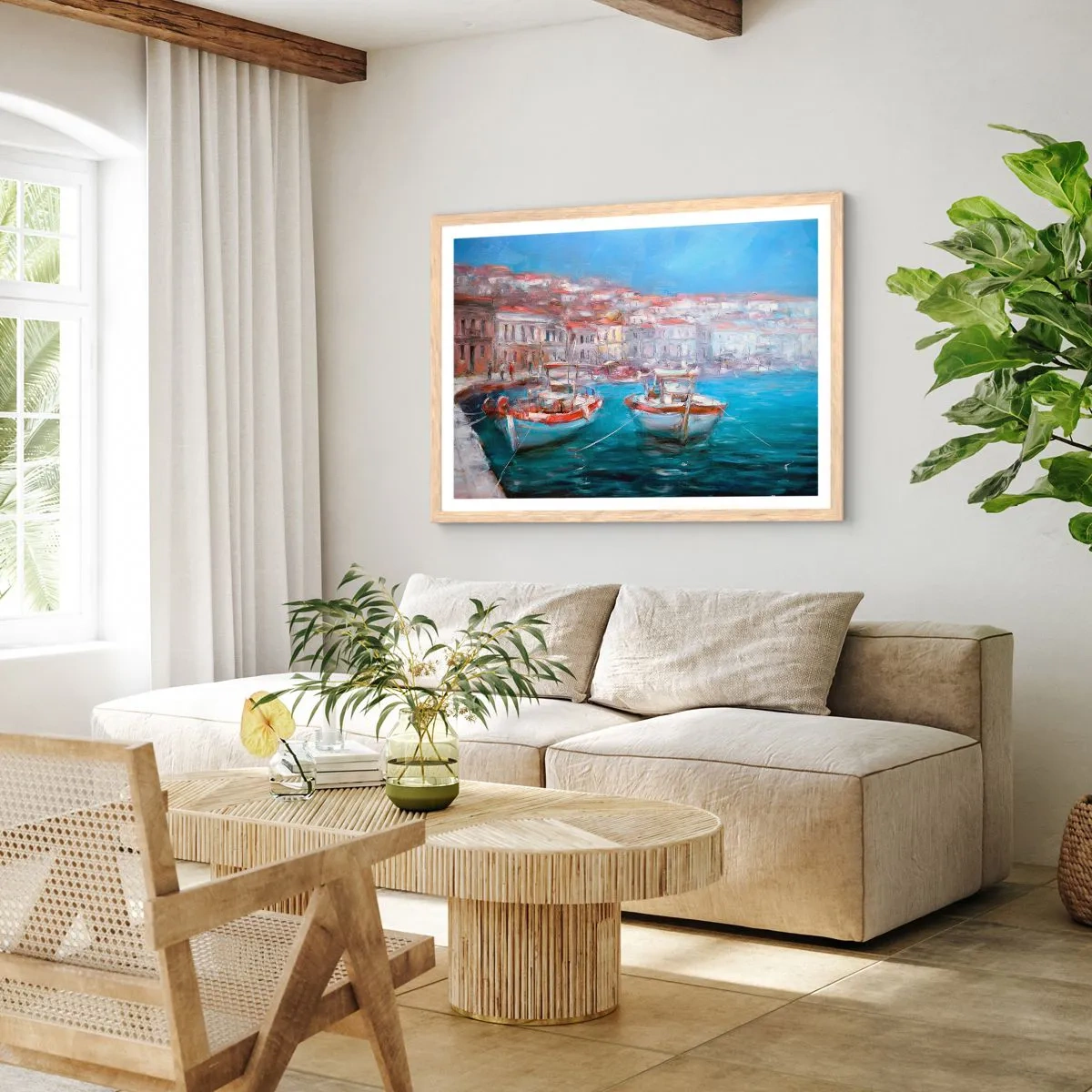 Een poster in een licht eiken lijst - Italiaanse baai - 70x50 cm