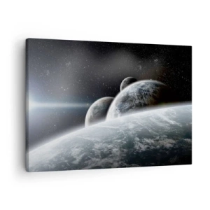 Schilderen op canvas - Planeten in de ruimte tegen de achtergrond van sterren en sterrenstelsels - 70x50cm - Kosmische muziek van de sferen - Moderne wanddecoratie voor woonkamer en slaapkamer ARTTOR