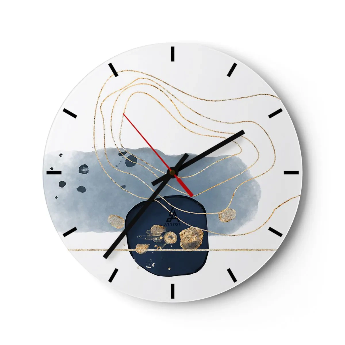 Wandklok - Klok - Abstracte compositie in tinten blauw en goud - 30x30cm - Blauw en goud fantasie - Moderne wanddecoratie voor woonkamer, keuken en slaapkamer ARTTOR