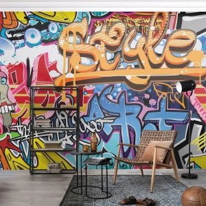 Fotobehang Premium Canvas - Muurschilderingen, muurschilderingen, muurschilderingen ... - Graffiti, Deel, Modern patroon - 350x256 cm