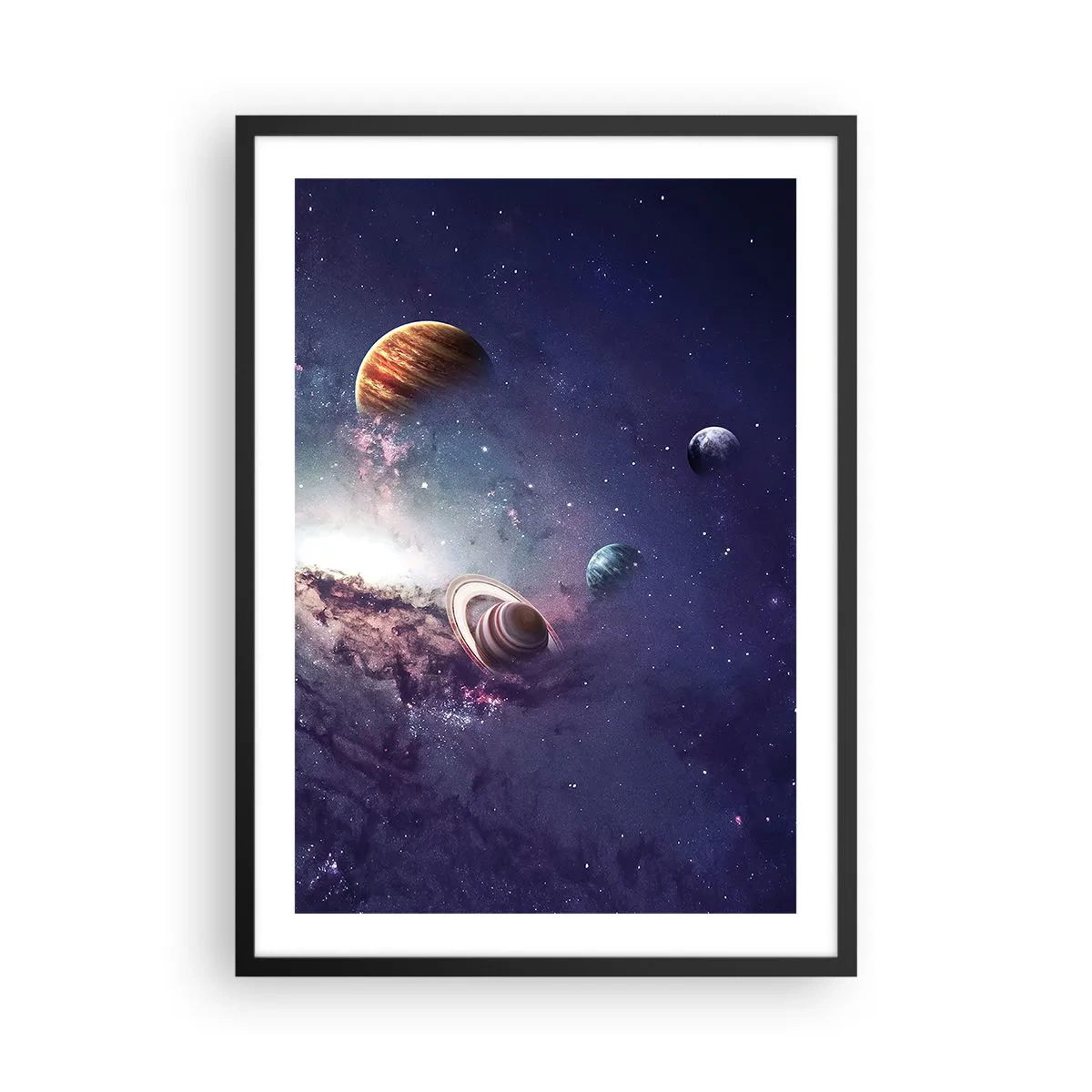 Poster in een zwarte lijst - Een kleurrijke opstelling van planeten in een kosmische omgeving - 50x70cm - Zonne-dans systeem - Moderne wanddecoratie voor woonkamer en slaapkamer ARTTOR