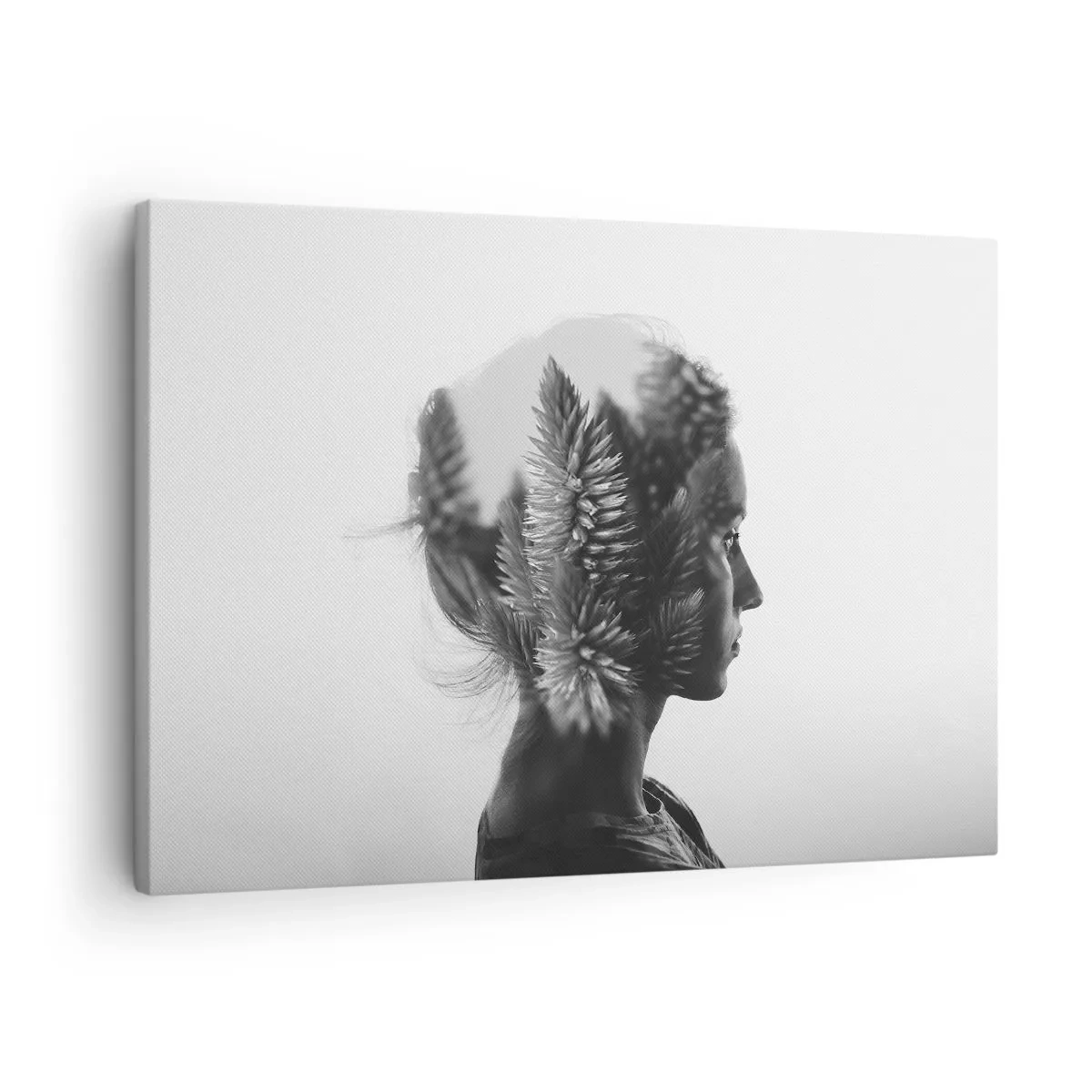 Schilderen op canvas - Een subtiel portret met elementen uit de natuur - 70x50cm - Vrouwe van het dennenbos - Moderne wanddecoratie voor woonkamer en slaapkamer ARTTOR