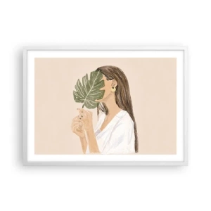 Poster in een witte lijst - Mysterieus portret met een waaier - 70x50 cm