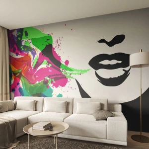 Fotobehang Premium Canvas - Een verhaal in de kleuren van de regenboog - Abstractie, Mond, Kleurrijke afbeeldingen - 250x175 cm