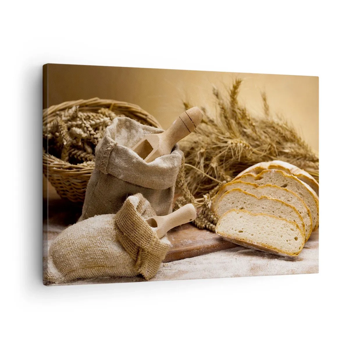 Schilderen op canvas - Een landschap met brood, meel en korenaren in rustieke stijl. - 70x50cm - Alsof met mes gesneden! - Moderne wanddecoratie voor woonkamer en slaapkamer ARTTOR