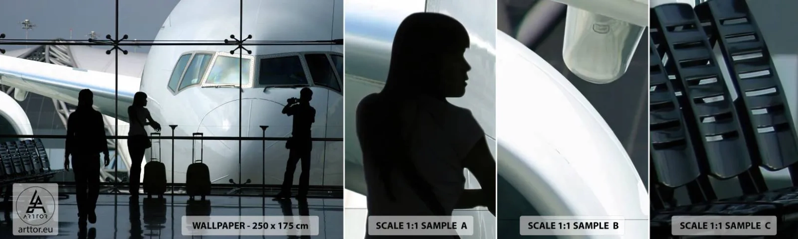 Fotobehang Staaltje Standard Eco - Vis a vis op de luchthaven - Vliegtuig, Luchthaven, Reizen - 100x30 cm