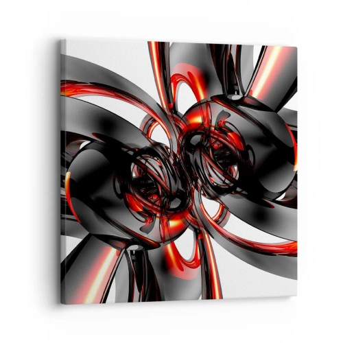 Schilderen op canvas - Beweging in grafiet en rood - 30x30 cm