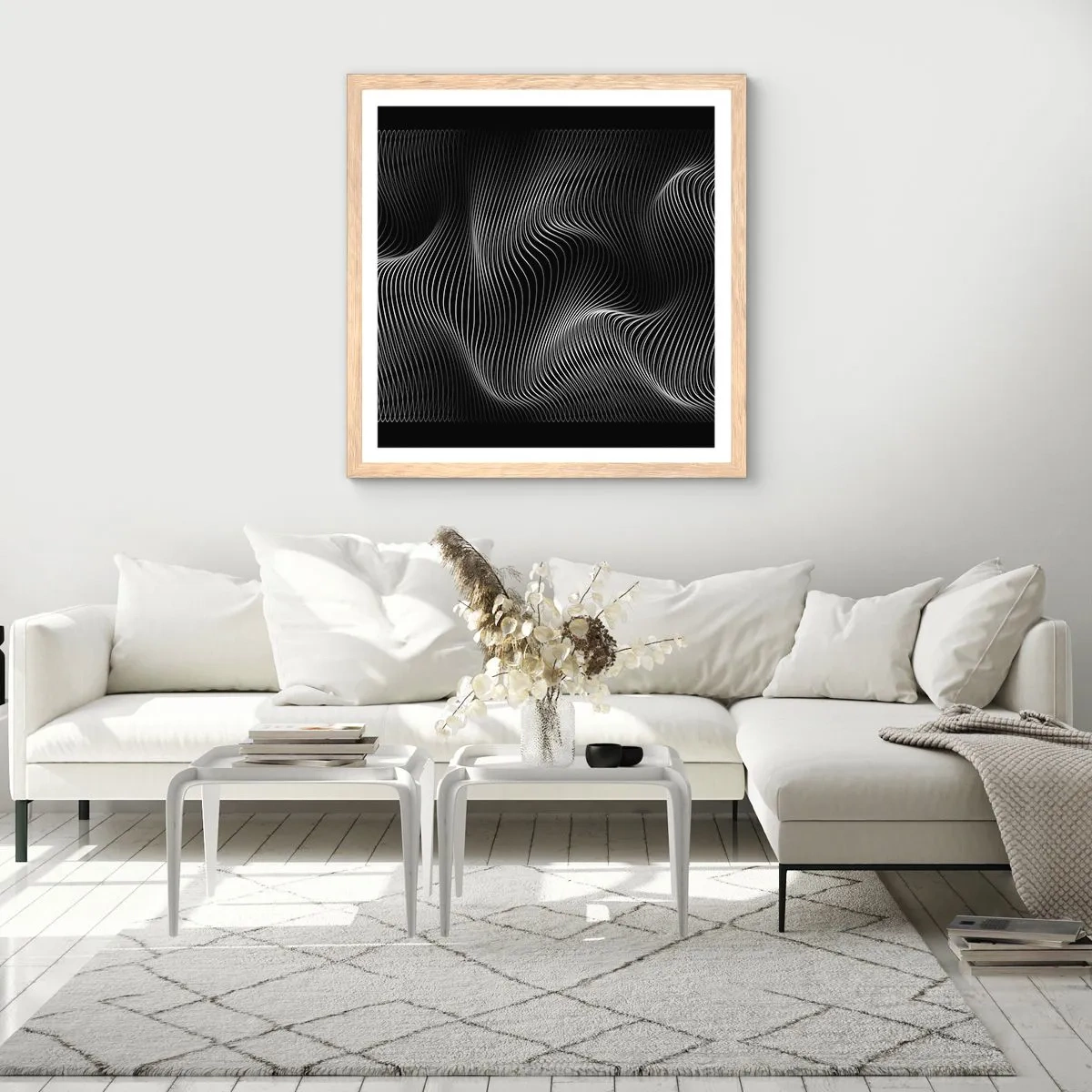 Een poster in een licht eiken lijst - Dans van licht in de ruimte - 60x60 cm