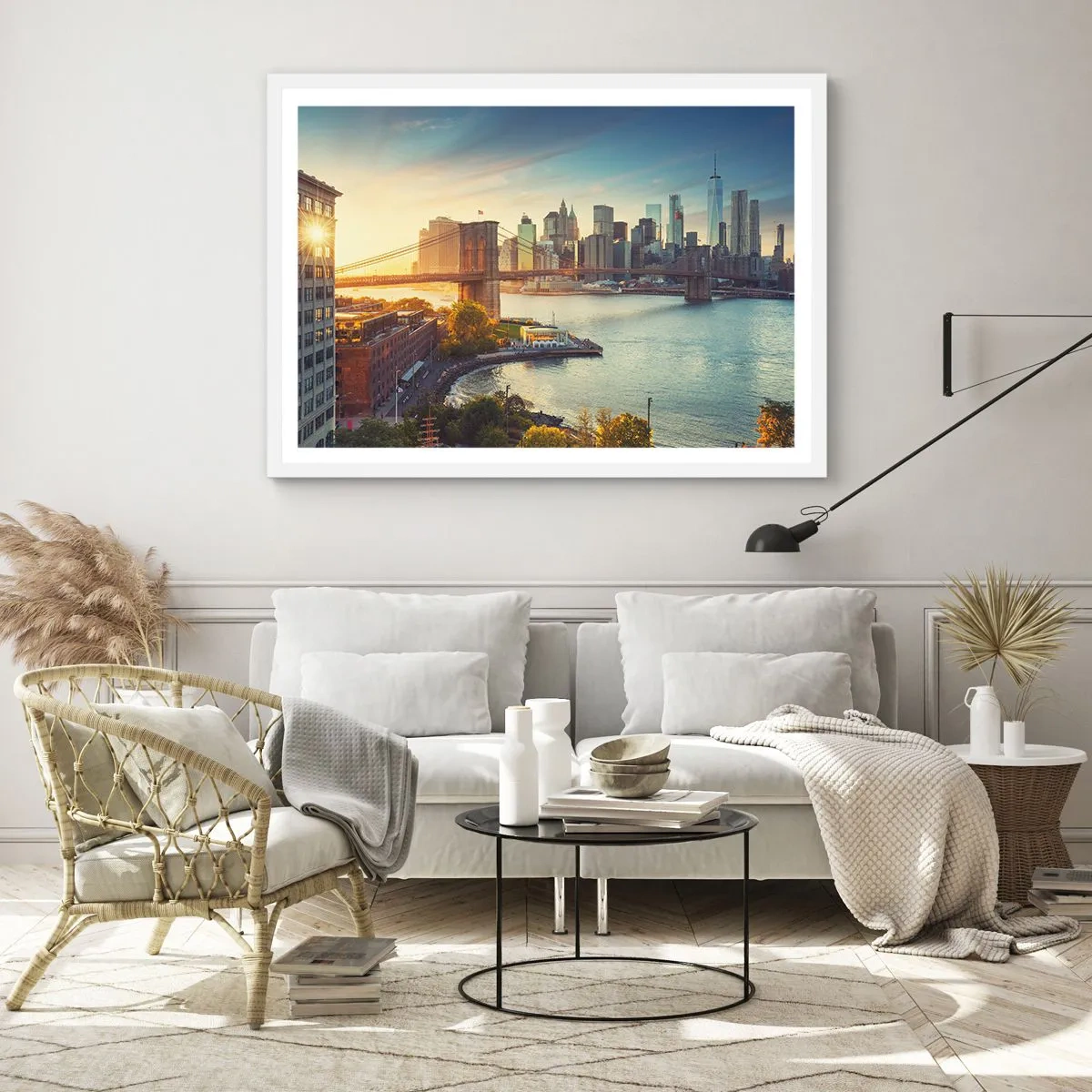 Poster in een witte lijst - Dageraad in de grote stad - 40x30 cm