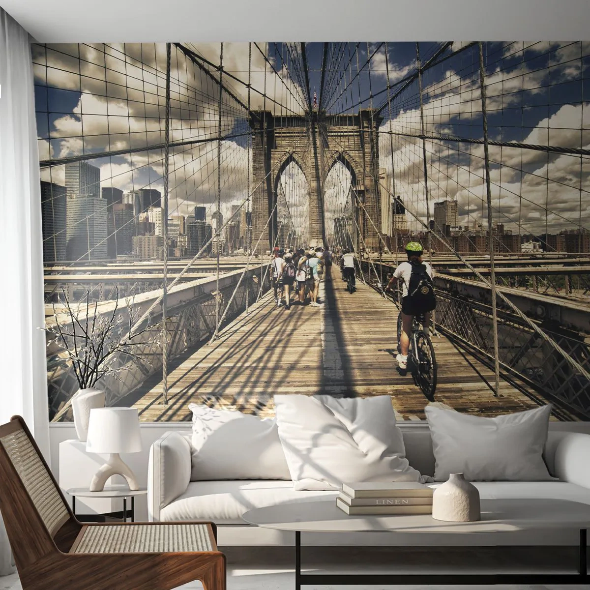 Zelfklevend Fotobehang Deluxe Sticker - Midden in het hart van de stad - Brooklyn Bridge, New York, Stad - 250x175 cm