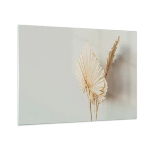 Schilderen op glas - Gedroogde palmbladeren in beige tinten op een lichte achtergrond - 70x50cm - Wanneer je verlichting nodig hebt - Moderne wanddecoratie voor woonkamer en slaapkamer ARTTOR