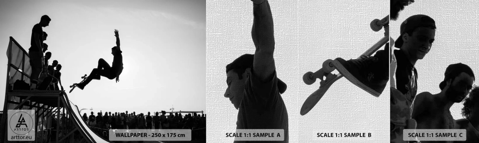 Fotobehang Monster Premium Canvas - Helden en kijkers - Skatepark, Skateboard, Sport - 100x30 cm