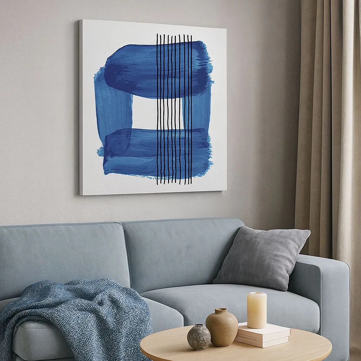 Schilderen op canvas - Blauwe en zwarte compositie - 30x30 cm