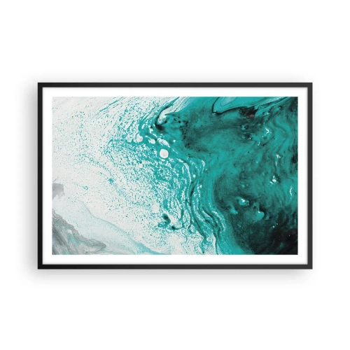 Poster in een zwarte lijst - Versmelten in wit en turkoois - 91x61 cm