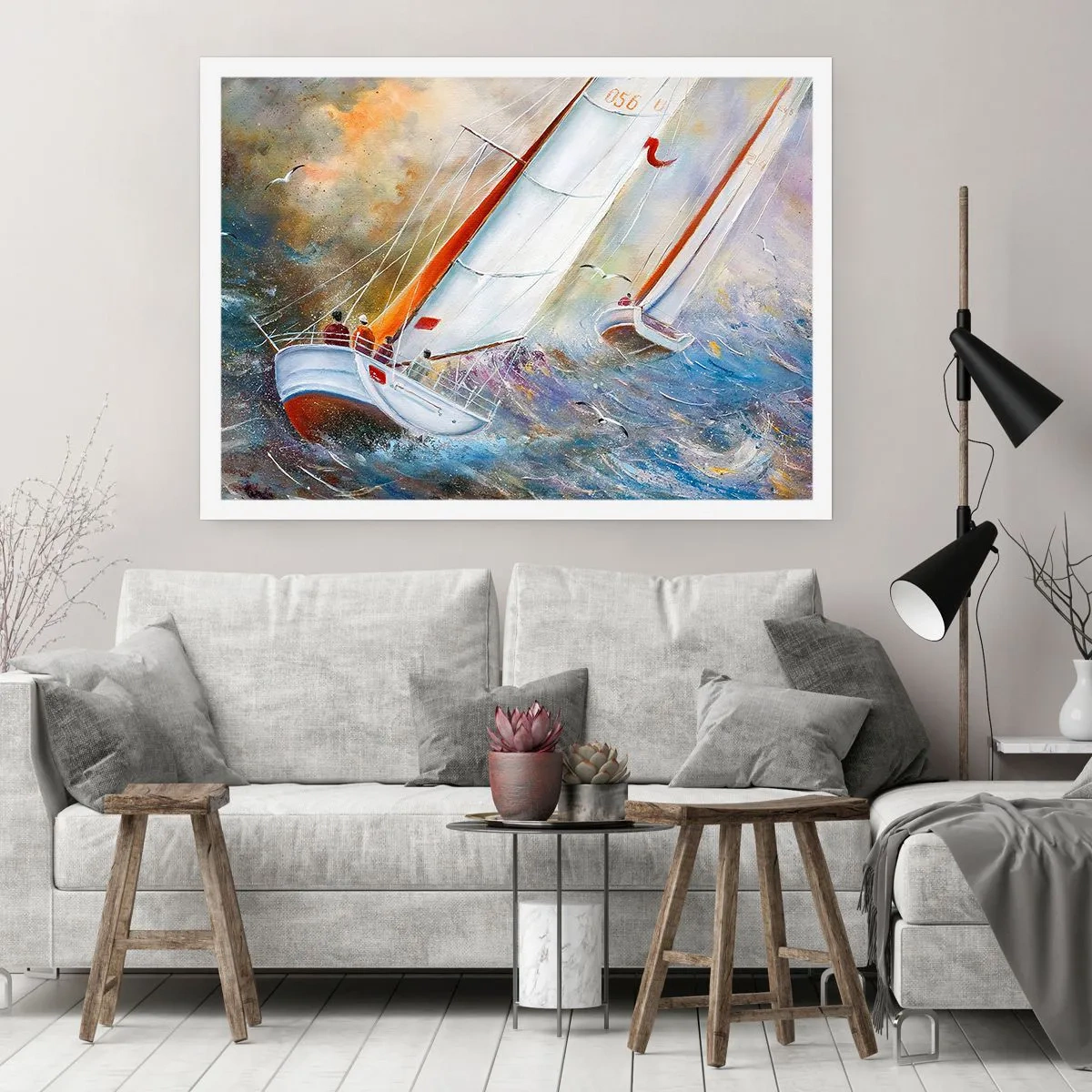 Poster - Lopend op de golven  - 91x61 cm