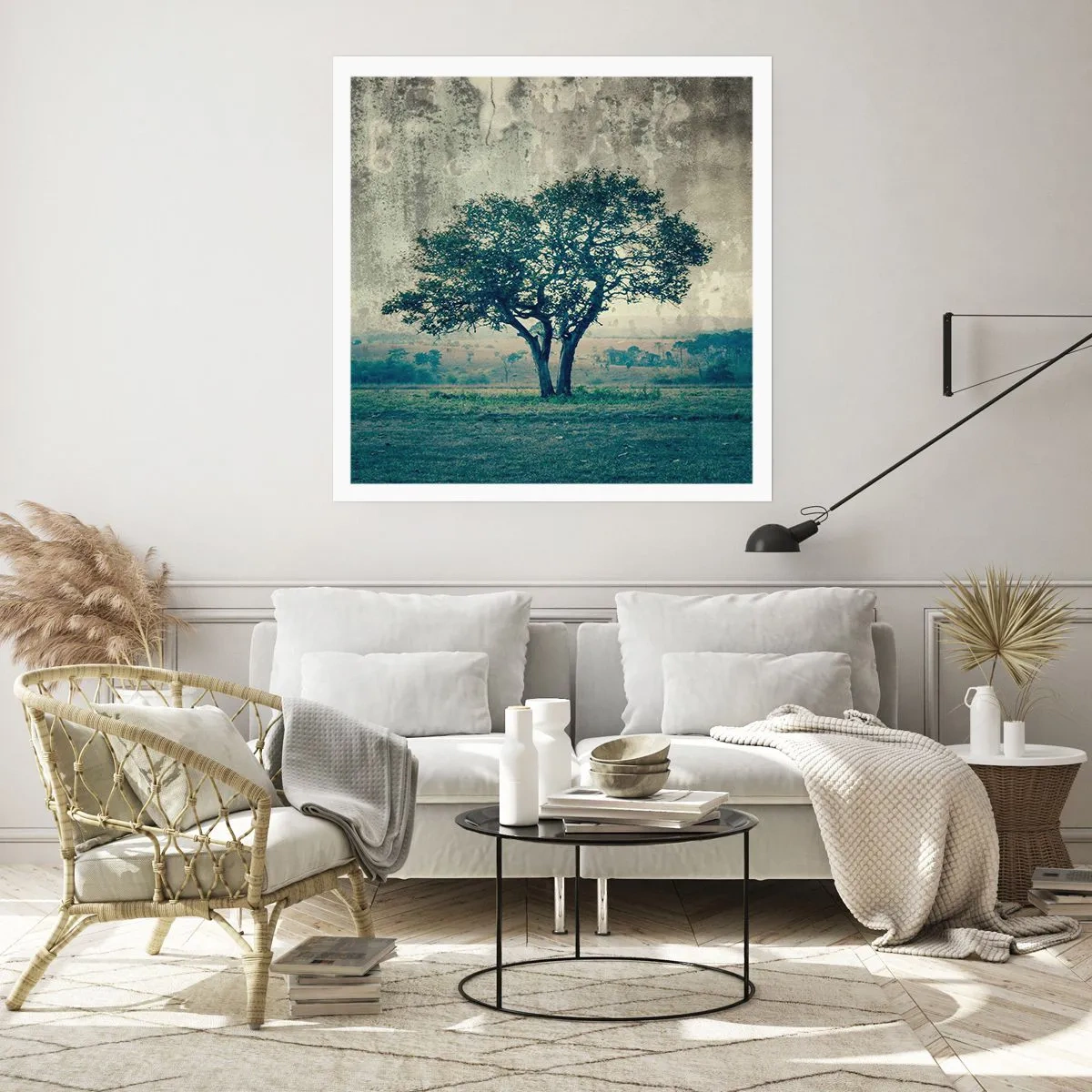 Poster - Een appelboom op een blauw veld? - 40x40 cm