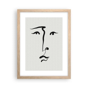 Een poster in een licht eiken lijst - Portret met één lijn - 30x40 cm