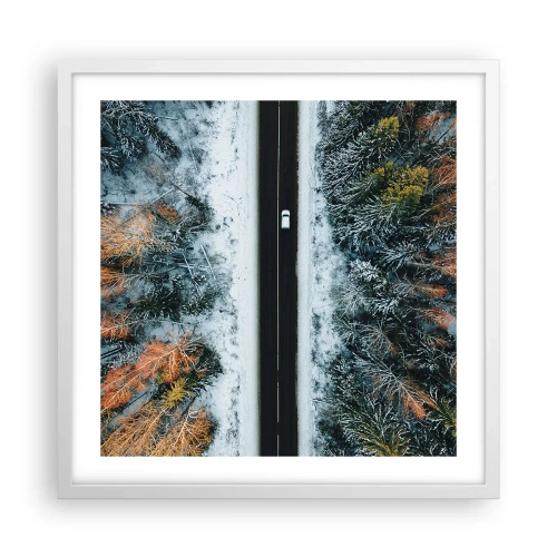 Poster in een witte lijst - Snijd door het winterbos - 50x50 cm