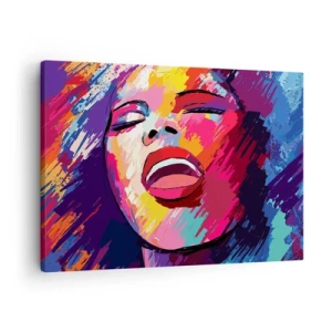 Schilderen op canvas - Abstract portret van een vrouw in levendige kleuren - 70x50cm - Zing mijn hele leven - Moderne wanddecoratie voor woonkamer en slaapkamer ARTTOR