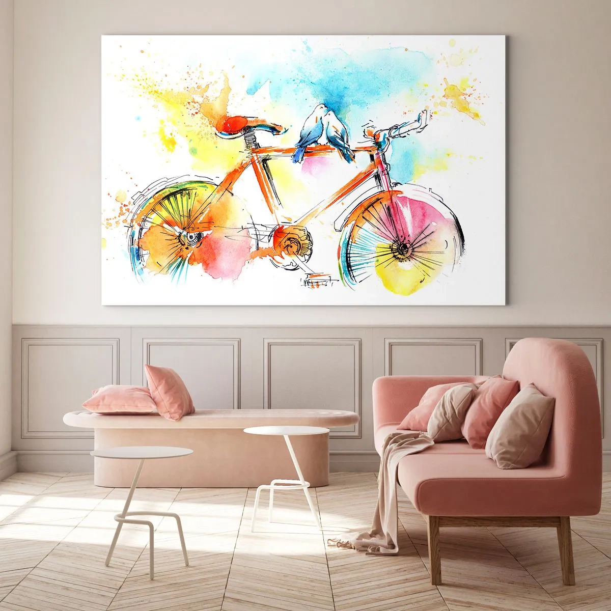 Schilderen op glas - Fietsen voor twee - 120x80 cm
