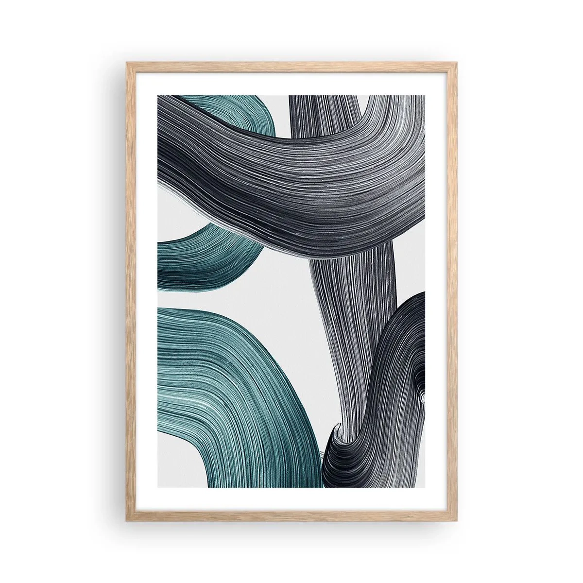 Een poster in een licht eiken lijst - Smaragdgroene en zwarte paden - 50x70 cm