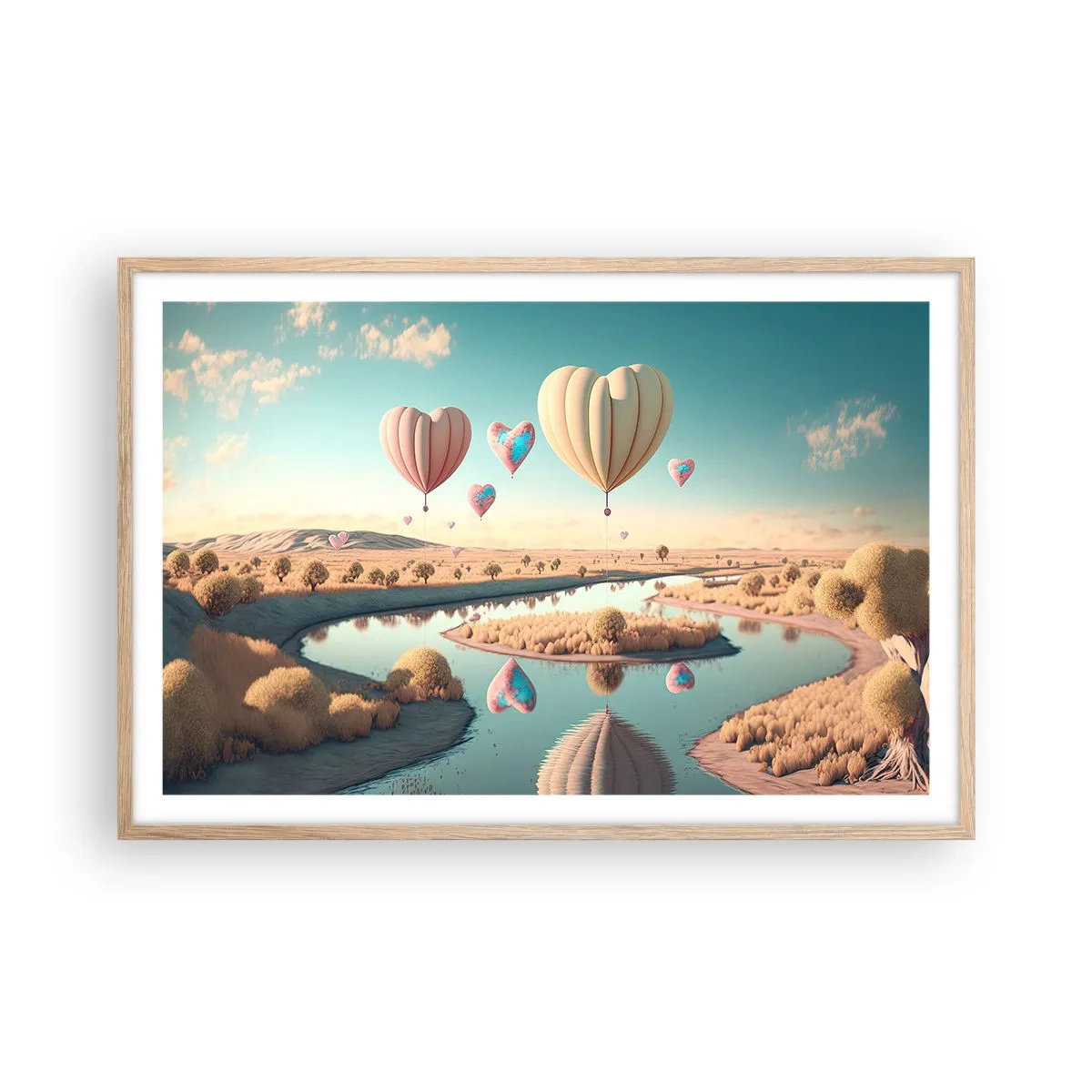 Een poster in een licht eiken lijst - Liefde laat je vliegen - 91x61 cm