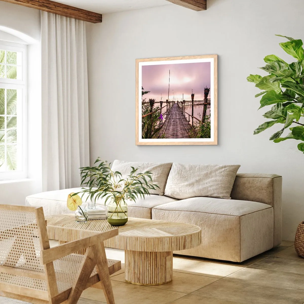 Een poster in een licht eiken lijst - Rust en stilte van Azië - 50x50 cm