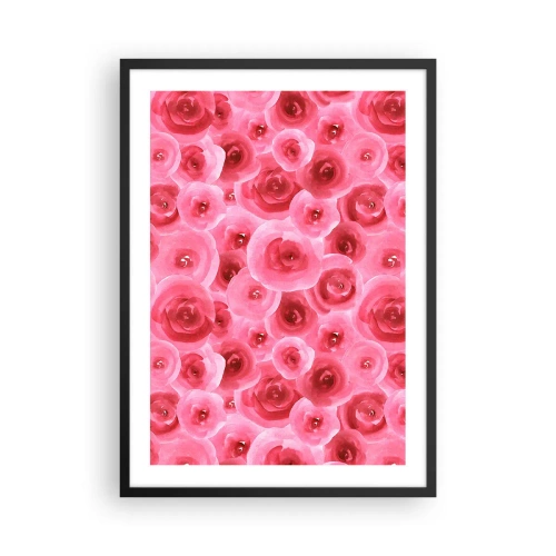 Poster in een zwarte lijst - Aquarel roze rozen in een romantische stijl - 50x70cm - Rozen onder en boven - Moderne wanddecoratie voor woonkamer en slaapkamer ARTTOR